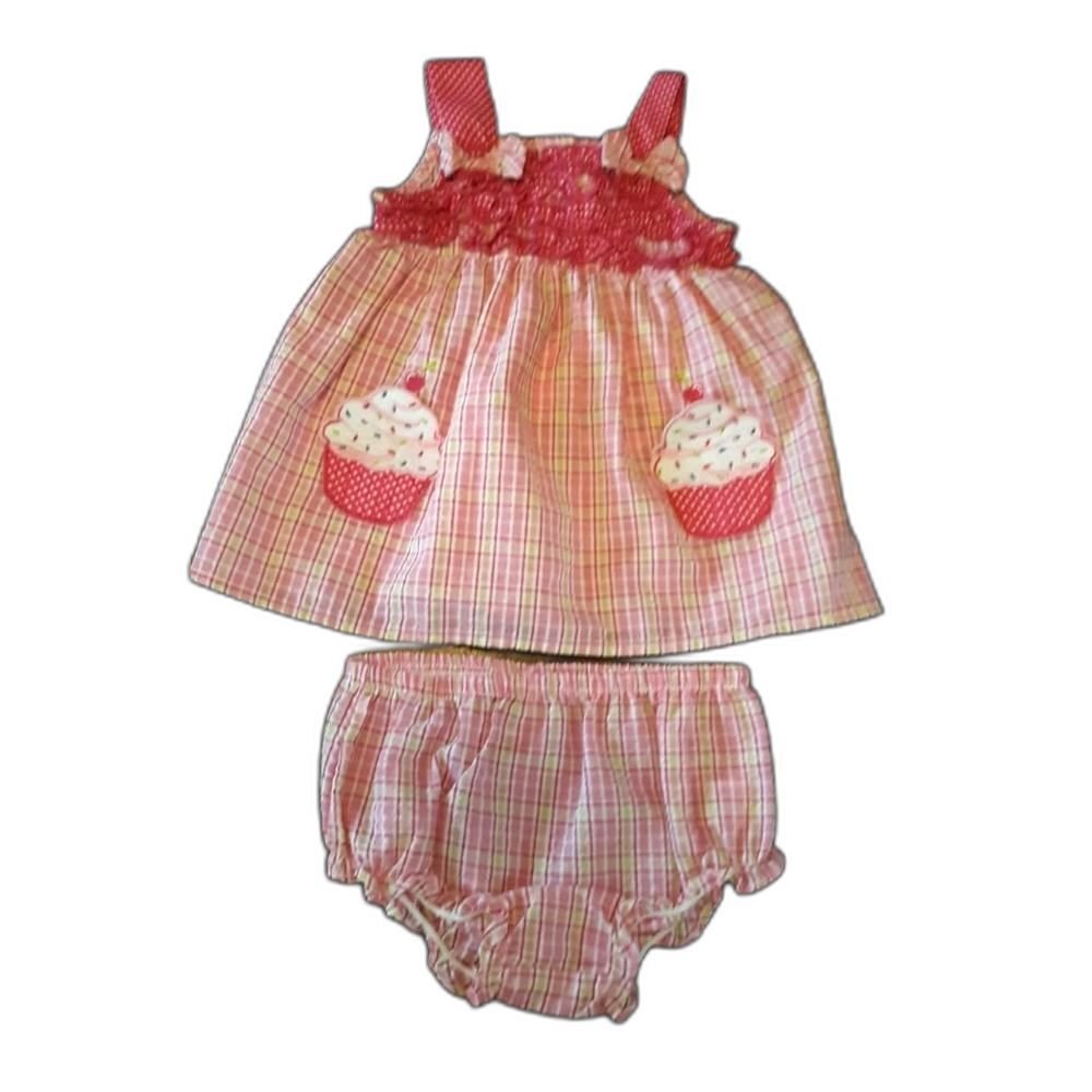 NEW Youngland Baby Pink & White 2 piece summer outfit 6/9 months Cupcakes Bows